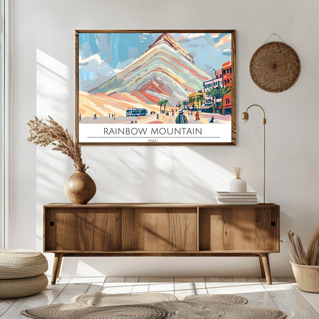 Experience the striking beauty of Rainbow Mountain with this captivating artwork. This piece for Sitting Area