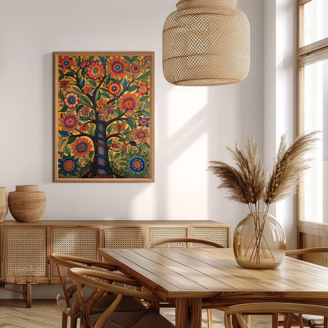 This captivating artwork showcases a tree of life bursting with vibrant flowers and meticulously for Extra Kitchen