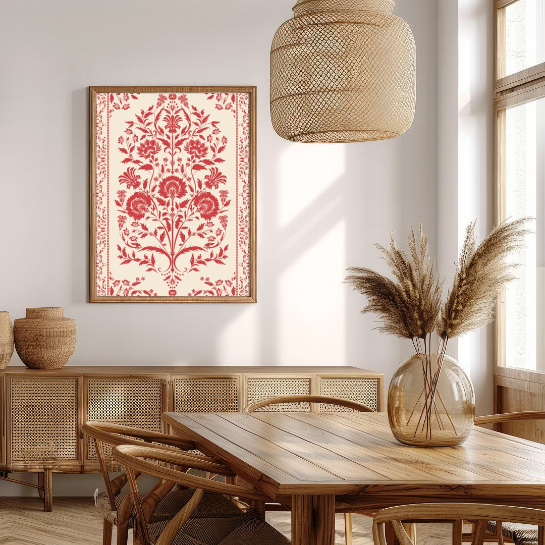 Infuse your space with timeless elegance through this vintage-inspired floral tapestry. Rich red for Extra Kitchen