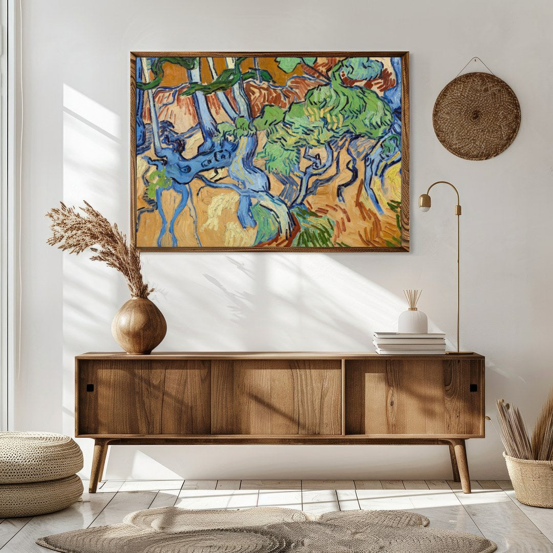 This captivating piece captures the dynamic energy of a forest with its swirling branches and for Sitting Area