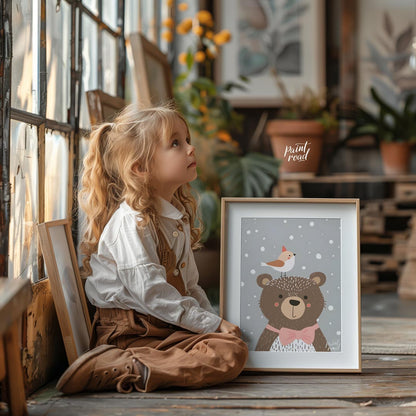 Bear and Bird in Snow