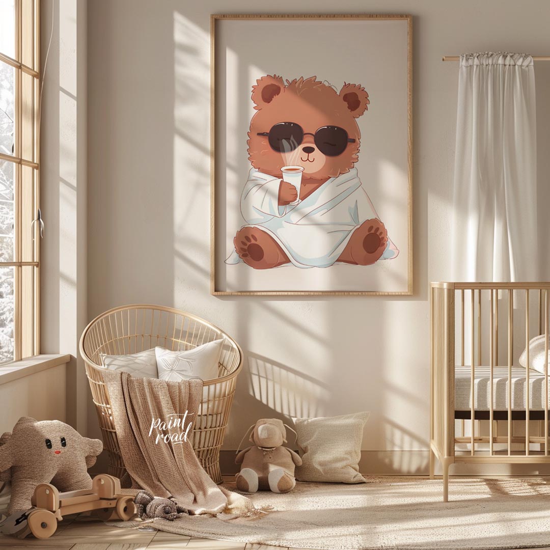 Cozy Bear Morning Painting buy online at Paintroad showing animal art print and bear