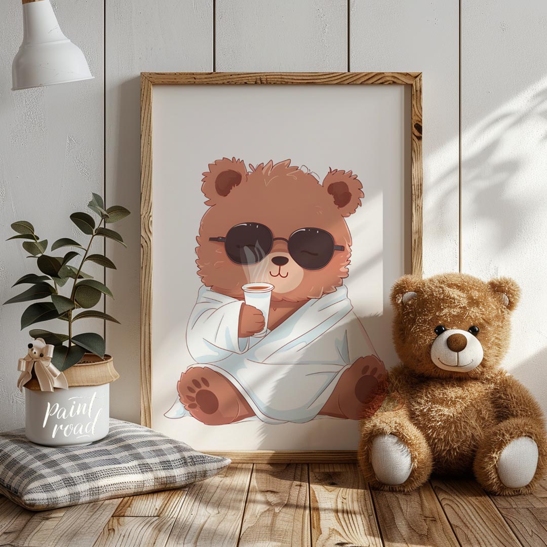 Cozy Bear Morning Painting buy online at Paintroad showing animal art print and bear