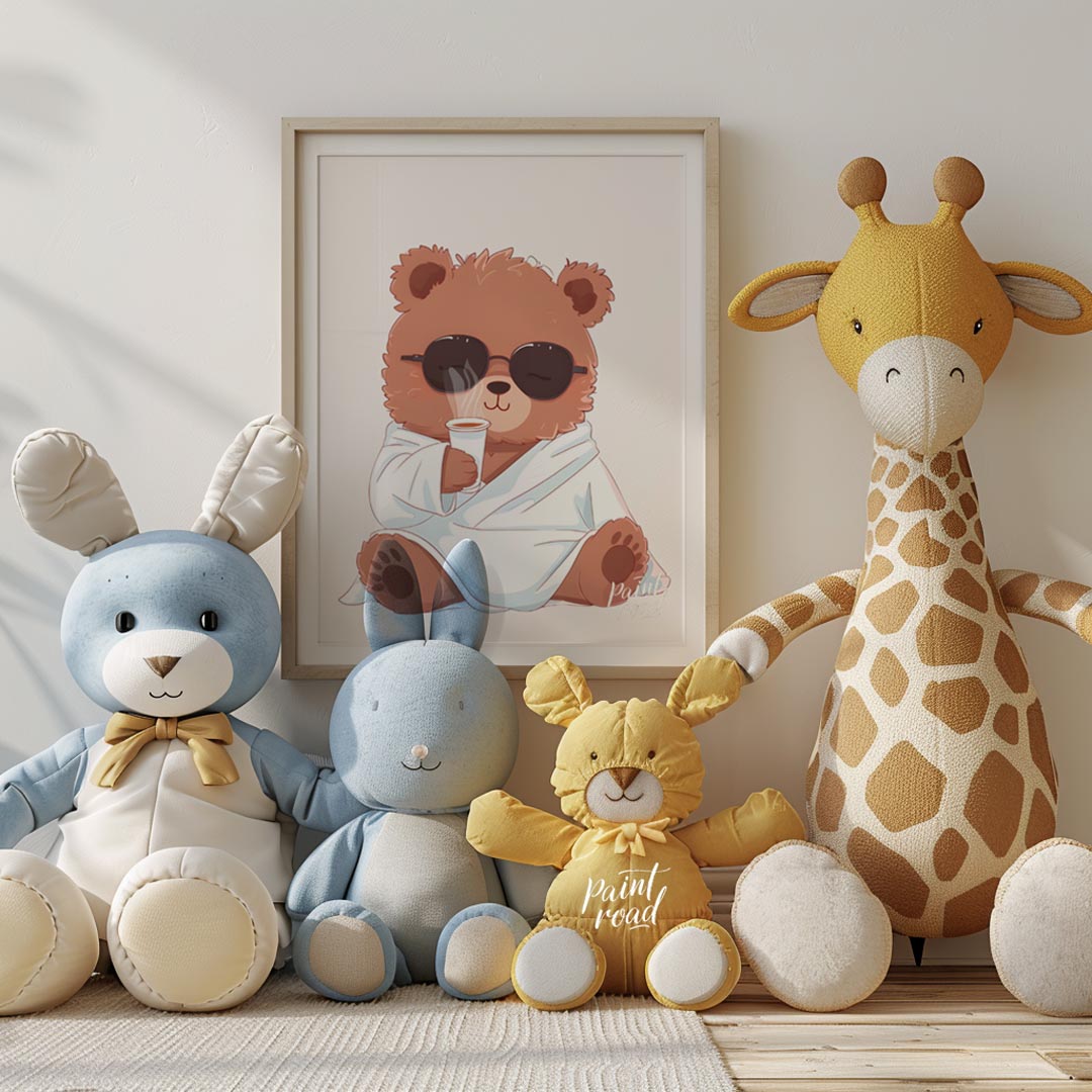 Cozy Bear Morning Painting buy online at Paintroad showing animal art print and bear