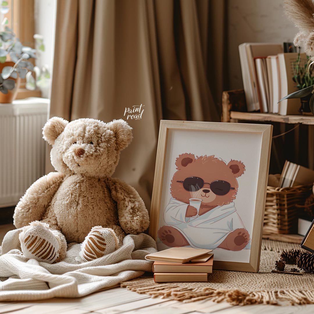Cozy Bear Morning Painting buy online at Paintroad showing animal art print and bear