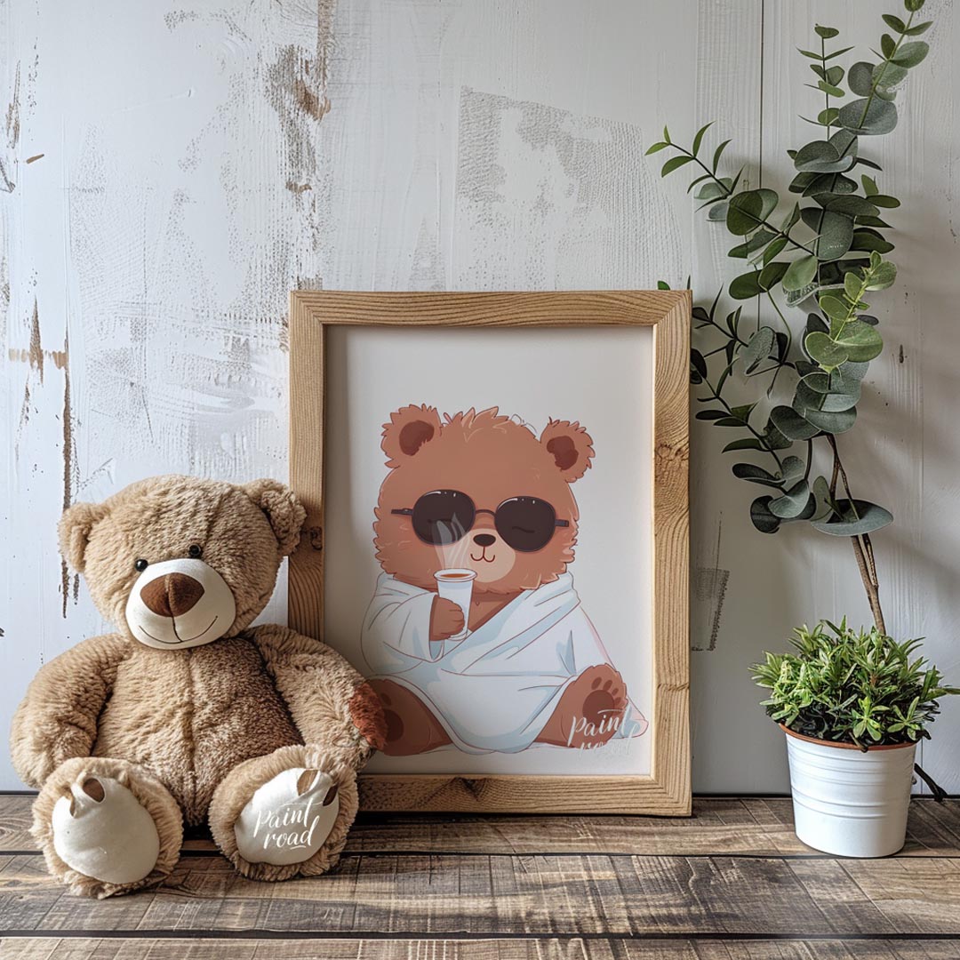 Cozy Bear Morning Painting buy online at Paintroad showing animal art print and bear