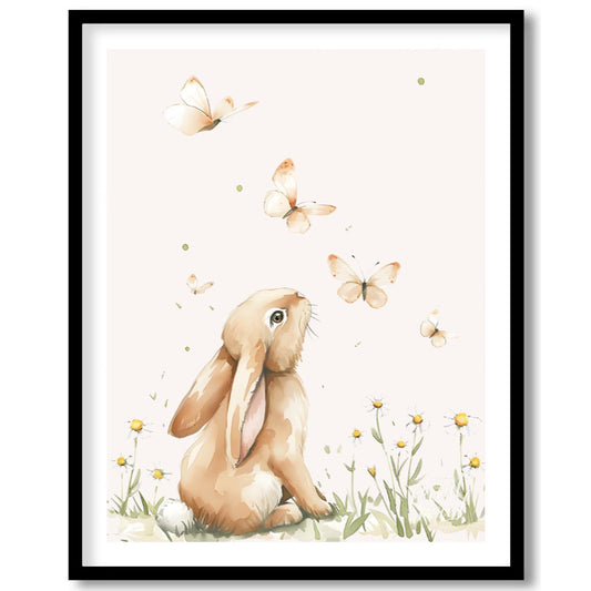 Curious Bunny and Butterflies