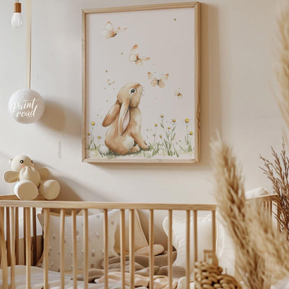 Curious Bunny and Butterflies