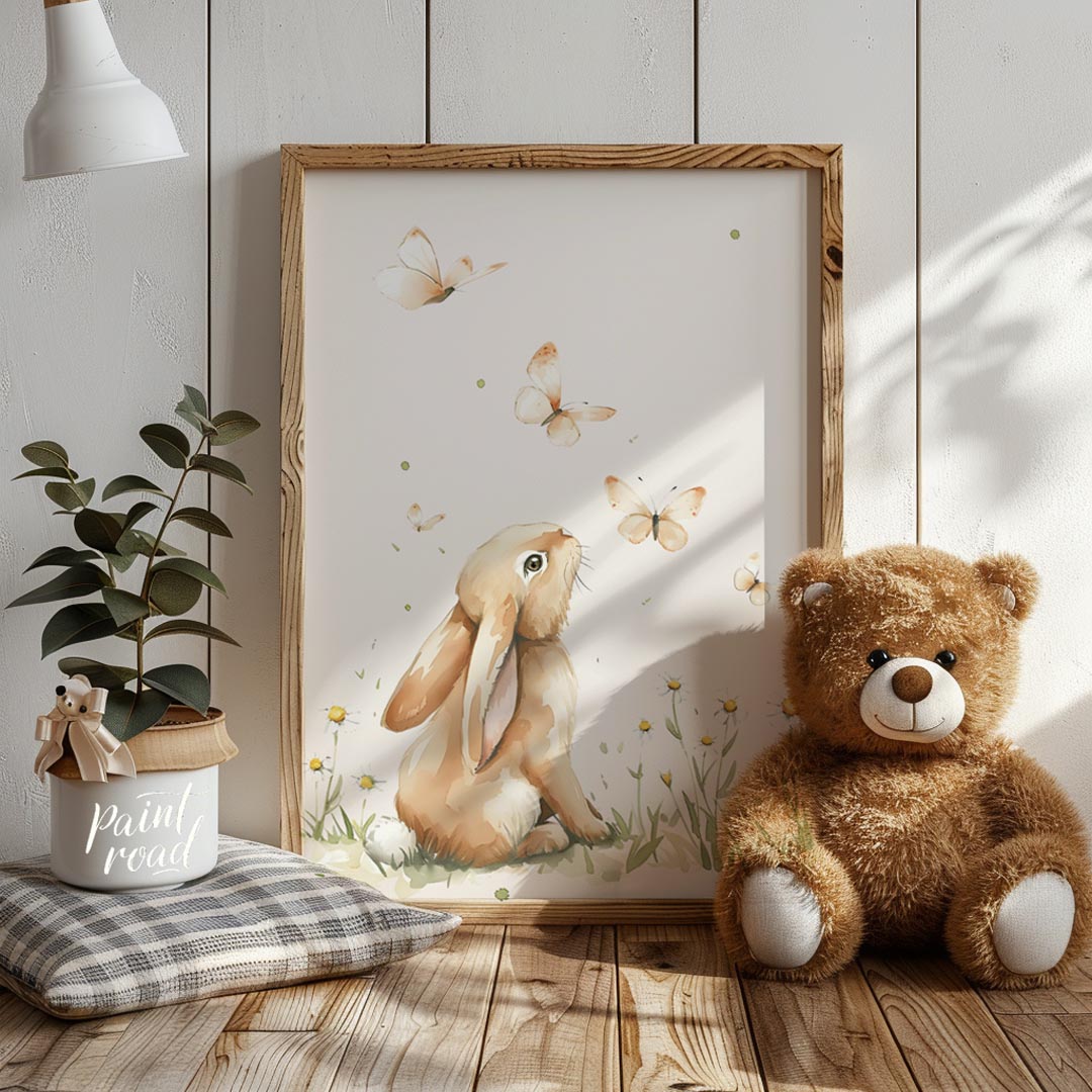 Curious Bunny and Butterflies