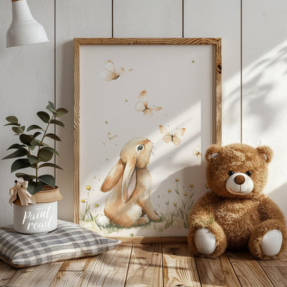 Curious Bunny and Butterflies