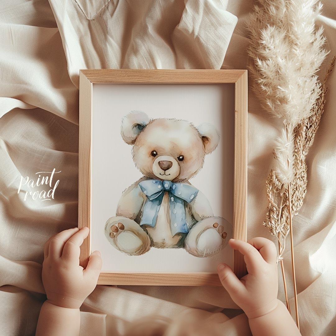 Blue Bow Teddy Bear