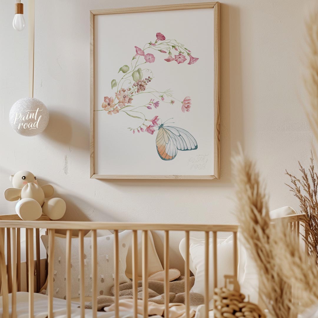 Pink Flowers and Butterfly