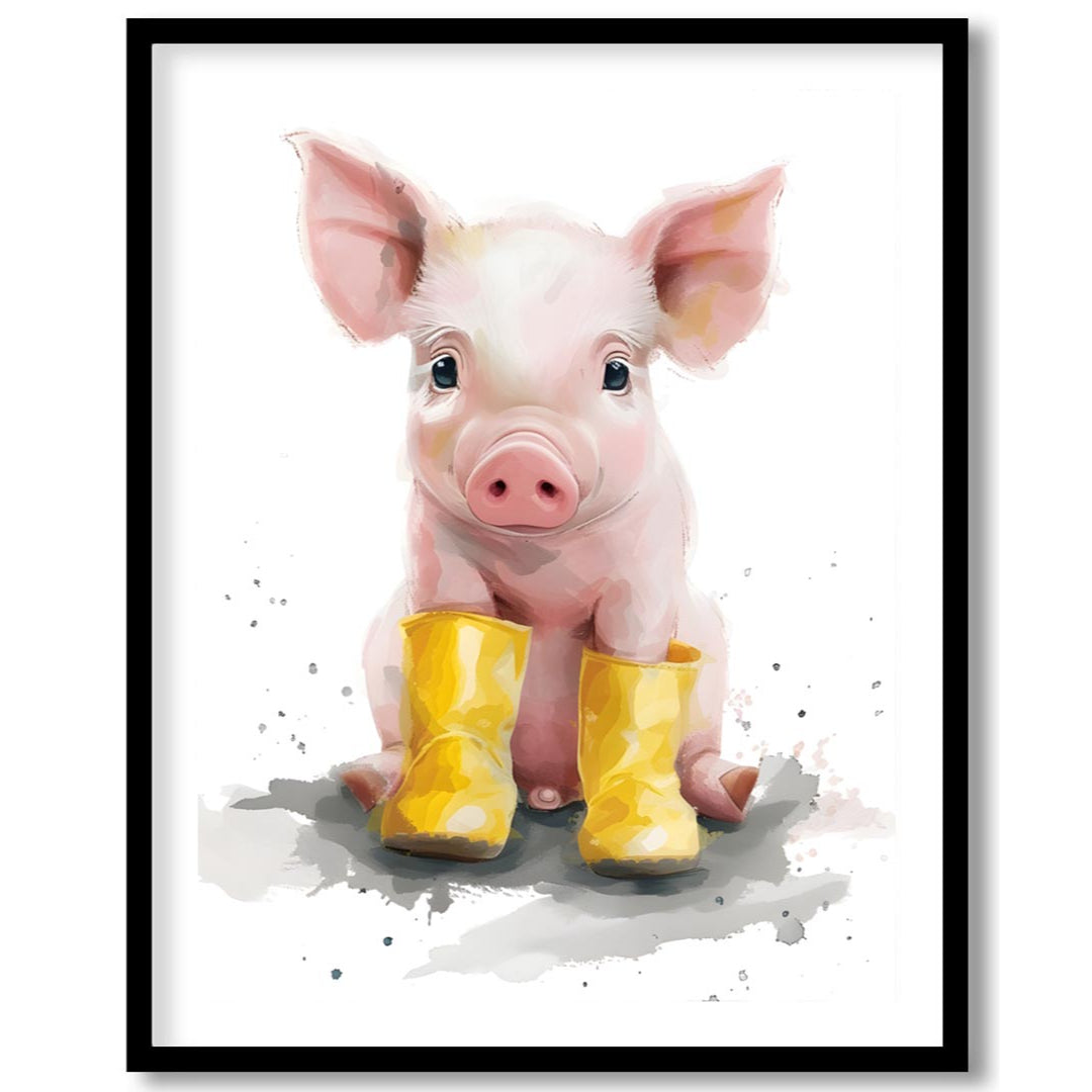 Adorable Piglet in Yellow Boots