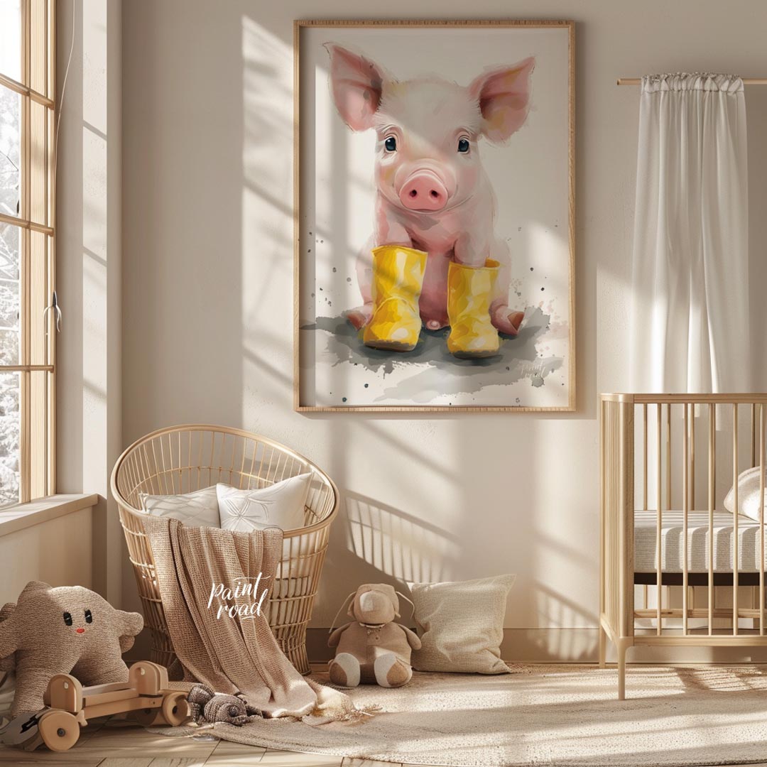 Adorable Piglet in Yellow Boots