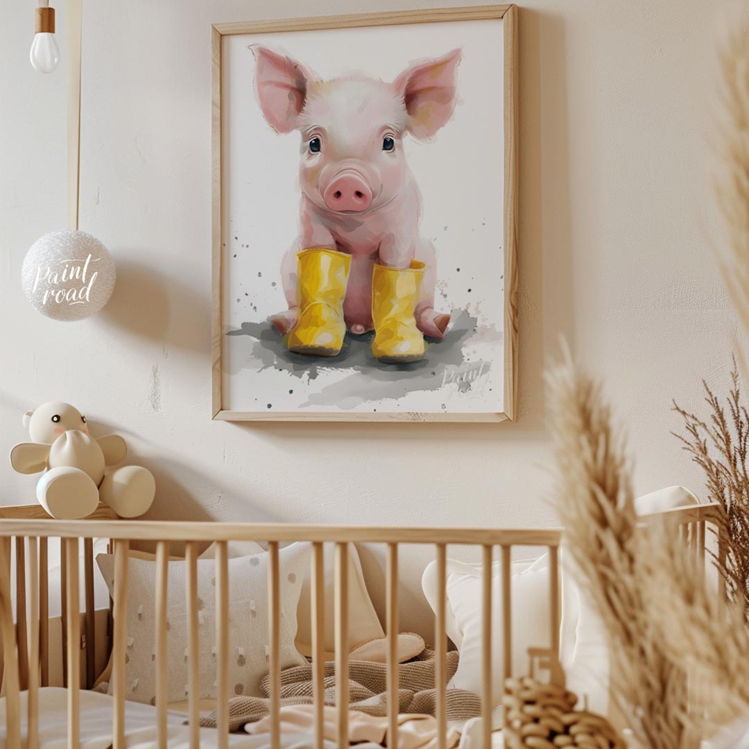 Adorable Piglet in Yellow Boots