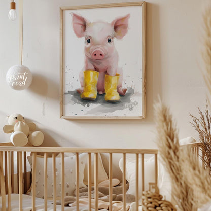Adorable Piglet in Yellow Boots