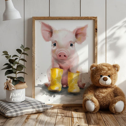 Adorable Piglet in Yellow Boots