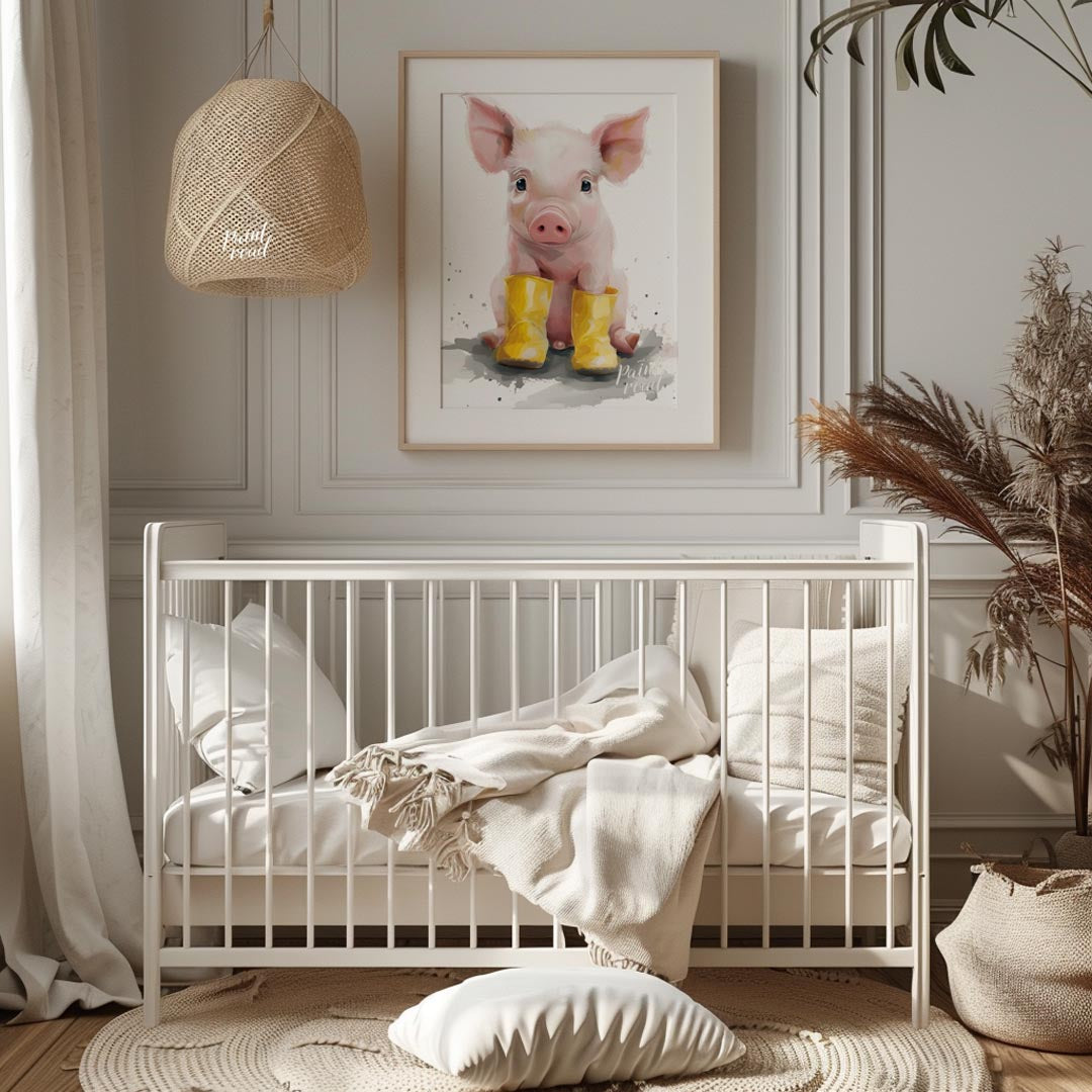 Adorable Piglet in Yellow Boots