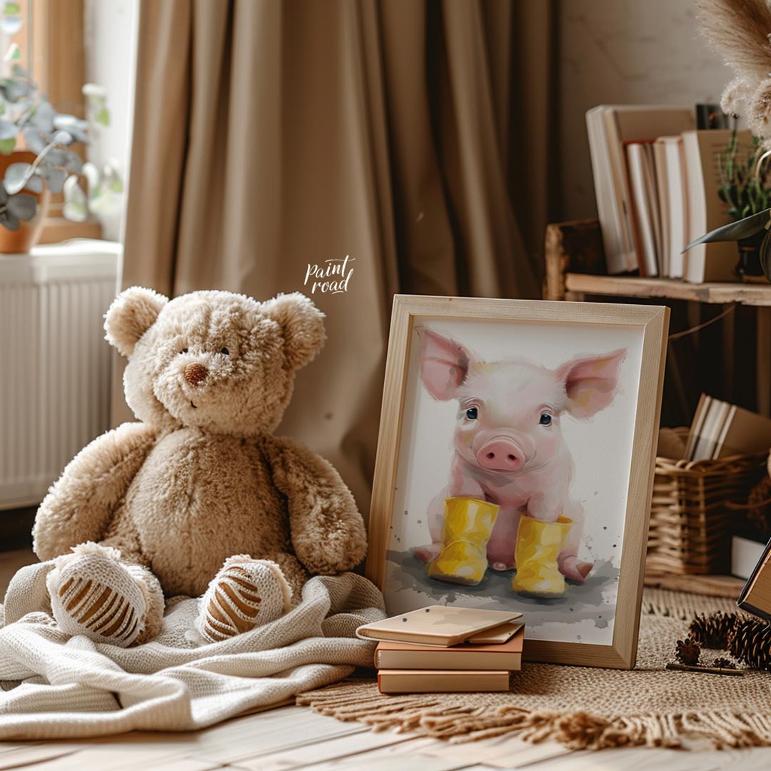 Adorable Piglet in Yellow Boots