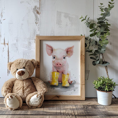 Adorable Piglet in Yellow Boots