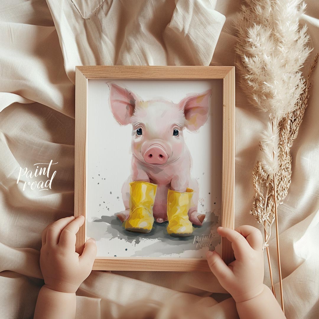 Adorable Piglet in Yellow Boots
