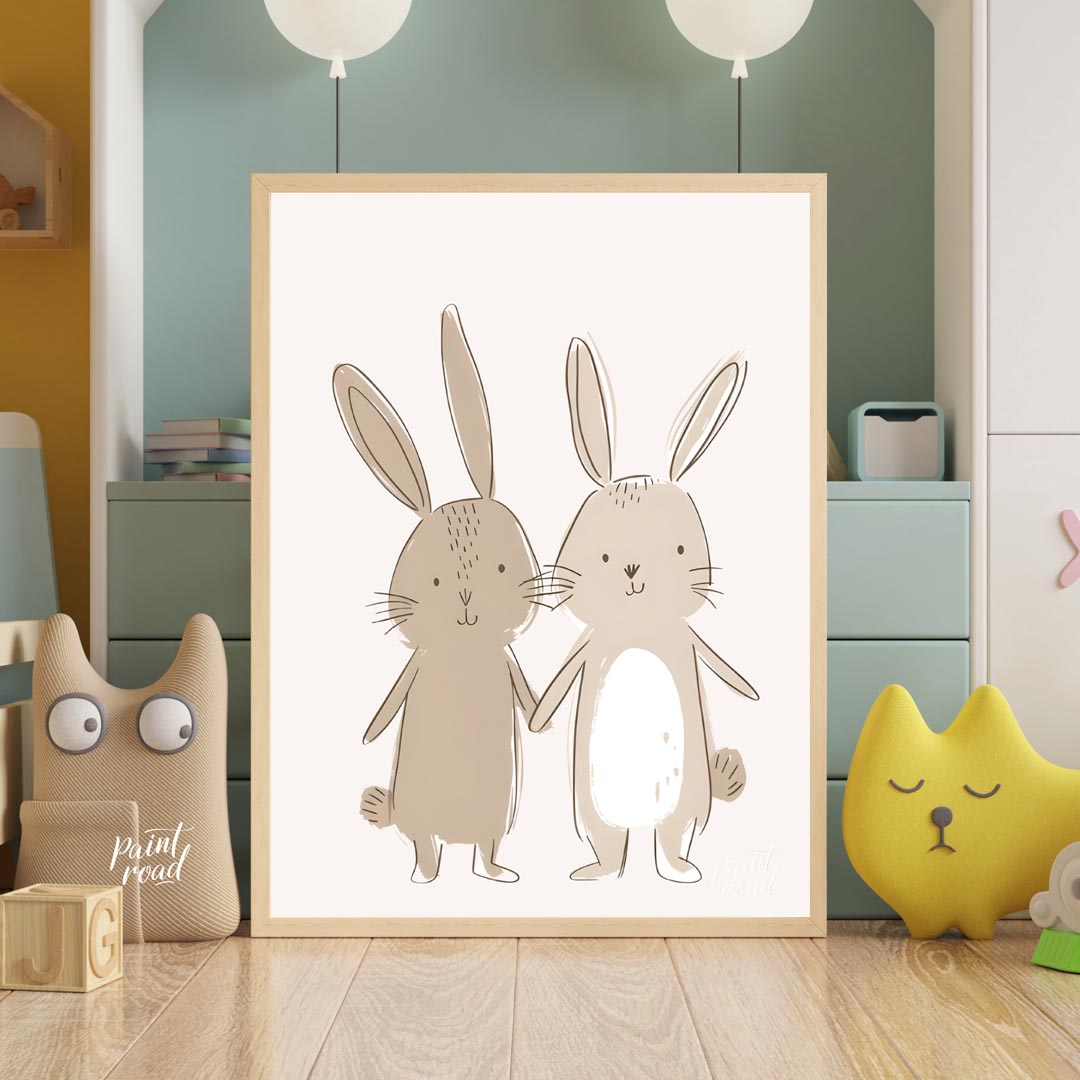 Sweet Bunny Friends Holding Hands