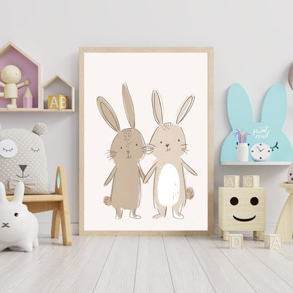 Sweet Bunny Friends Holding Hands