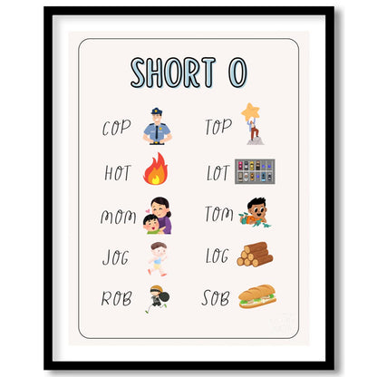 Short 'O' Vowel Phonics Chart