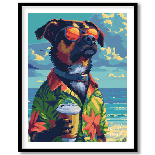 Pixel Art Beach Dog with Drink