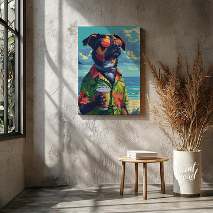 Pixel Art Beach Dog with Drink