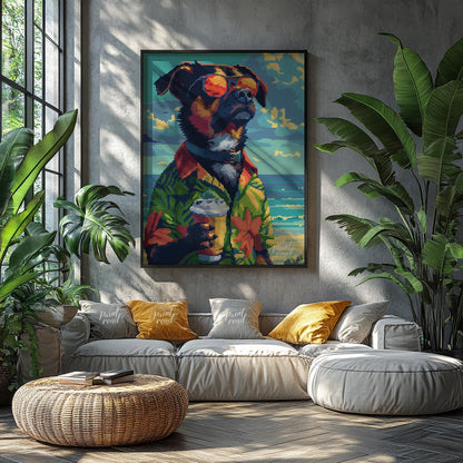 Pixel Art Beach Dog with Drink