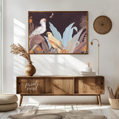 Cockatoo and Parrot in Dusty Rose Jungle