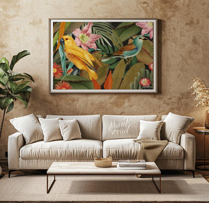 Golden Parrot and Roller in Tropical Night