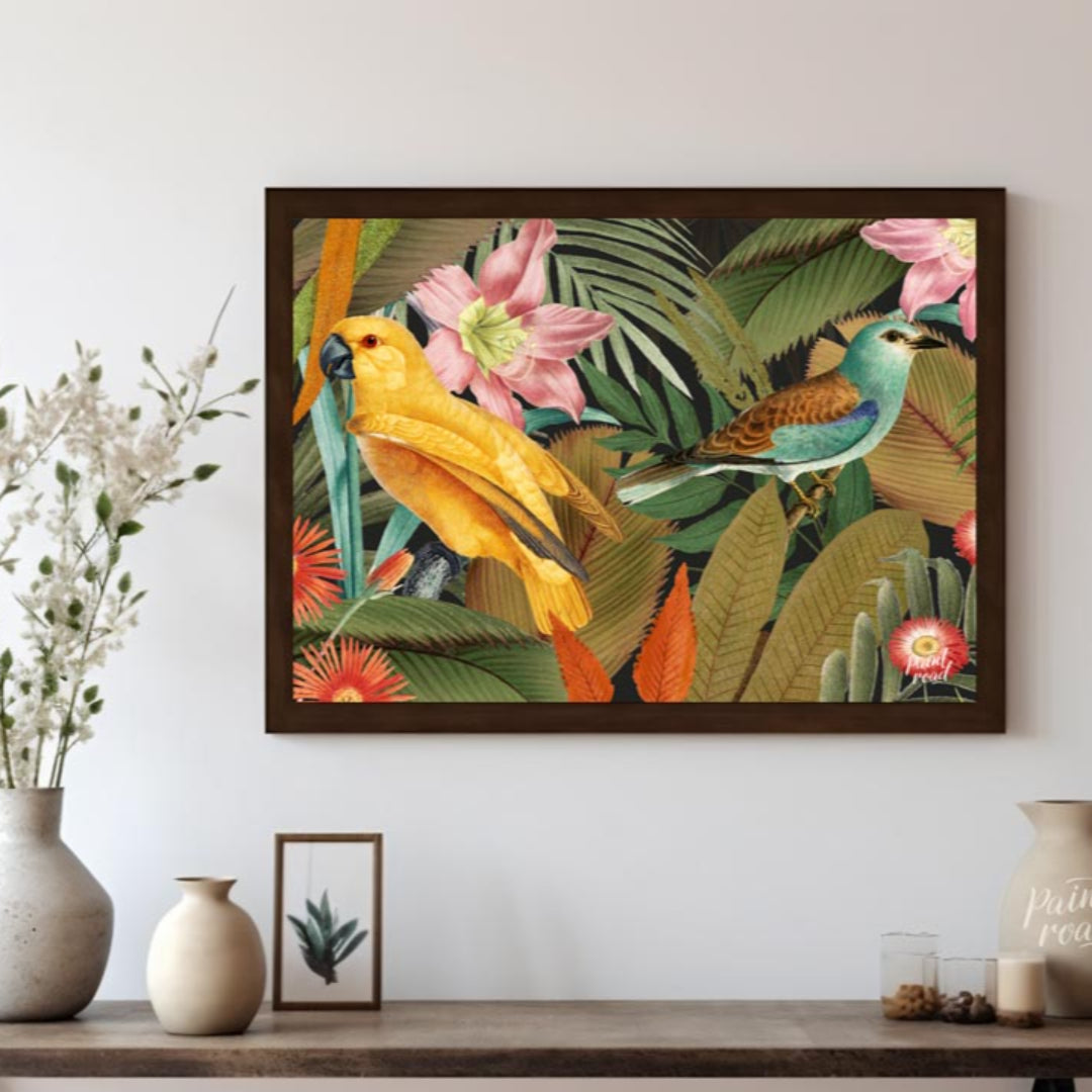 Golden Parrot and Roller in Tropical Night
