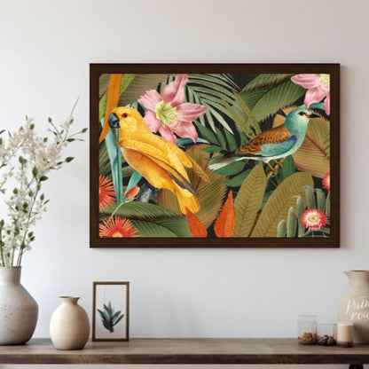Golden Parrot and Roller in Tropical Night
