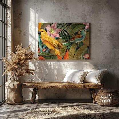 Golden Parrot and Roller in Tropical Night