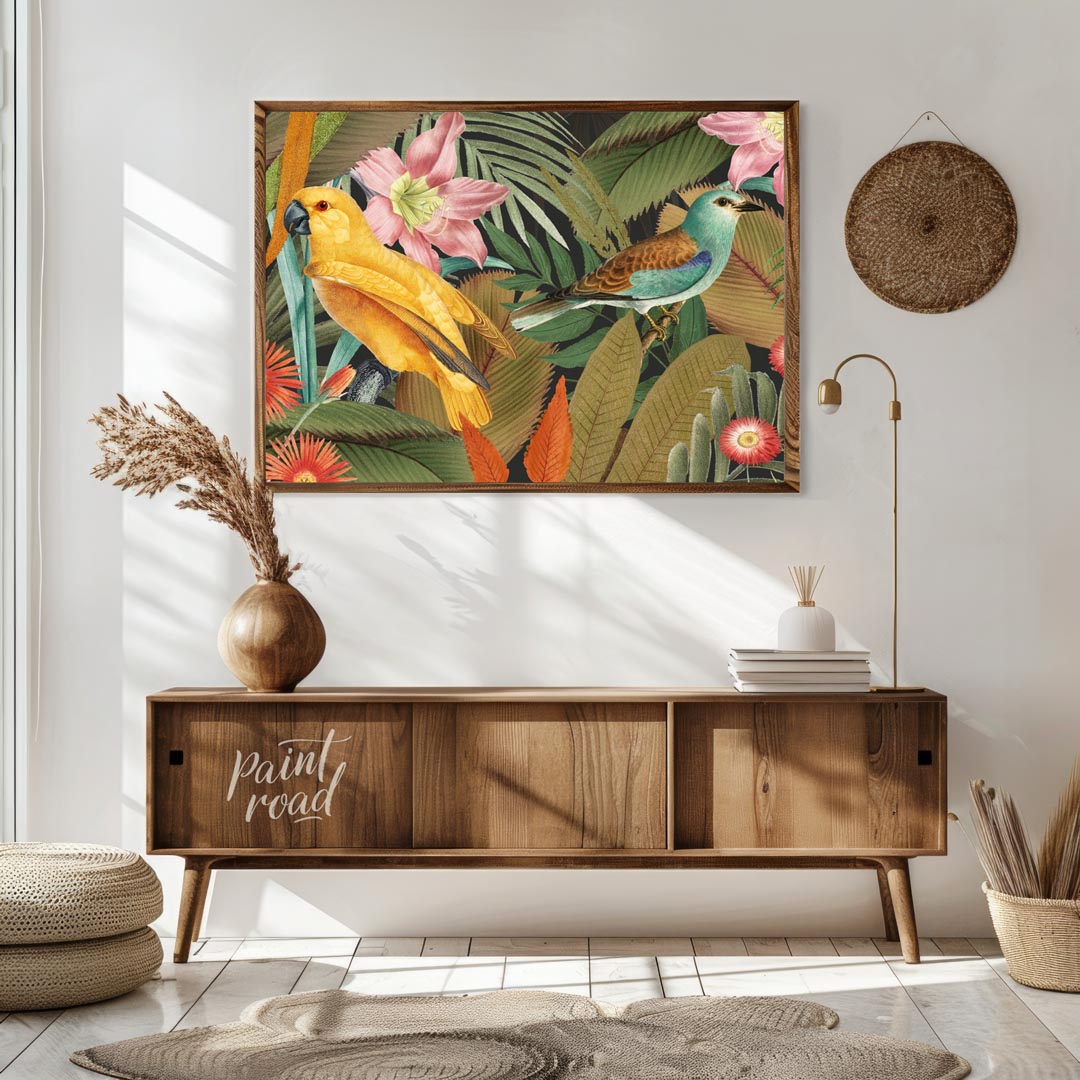 Golden Parrot and Roller in Tropical Night