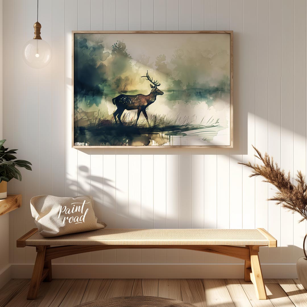 Spotted Deer by Misty Lake