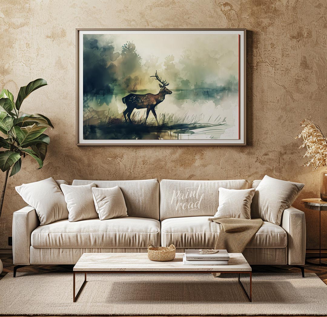 Spotted Deer by Misty Lake