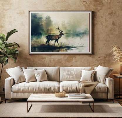 Spotted Deer by Misty Lake