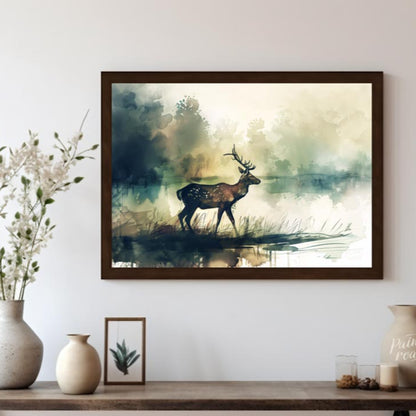 Spotted Deer by Misty Lake