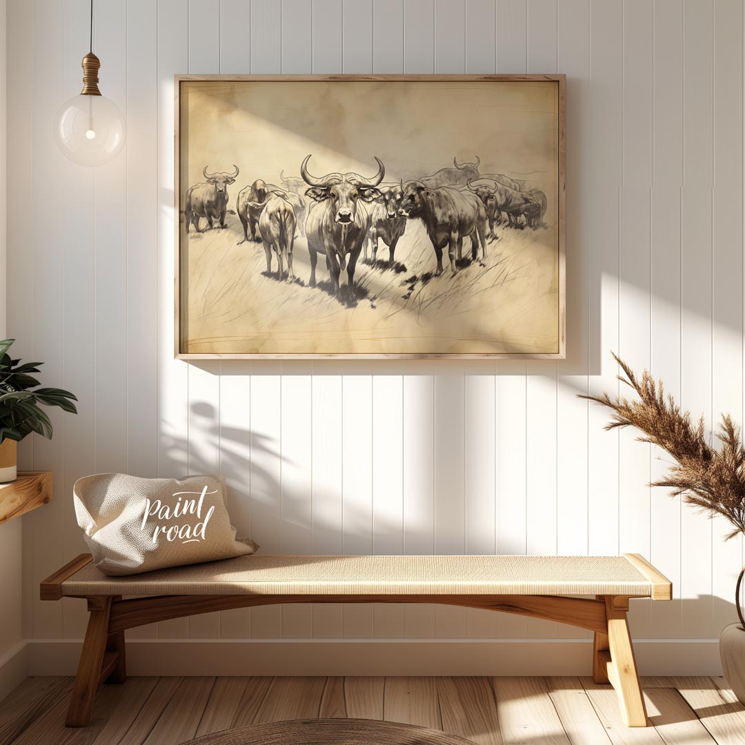 Herd of Water Buffalo Sketch
