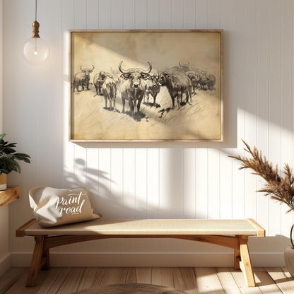 Herd of Water Buffalo Sketch