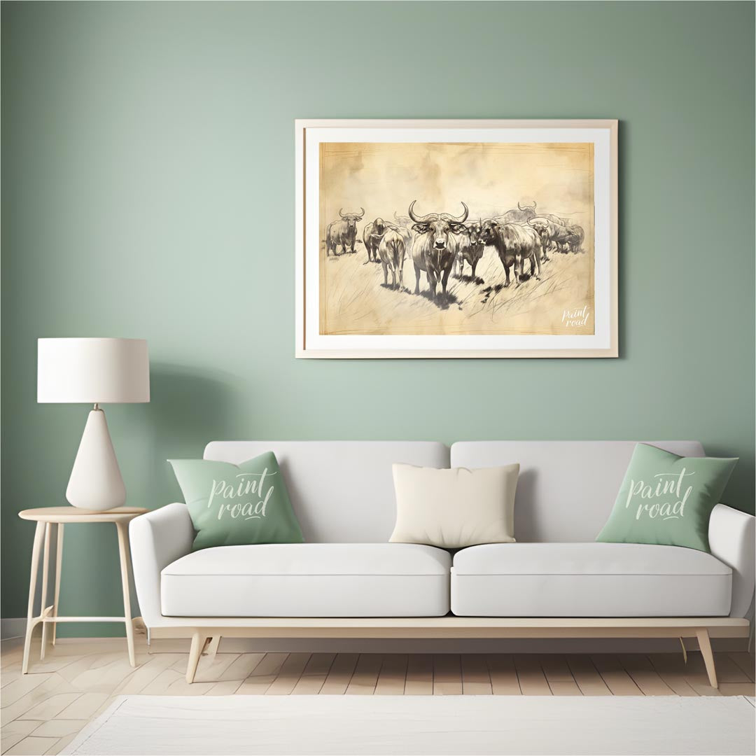 Herd of Water Buffalo Sketch