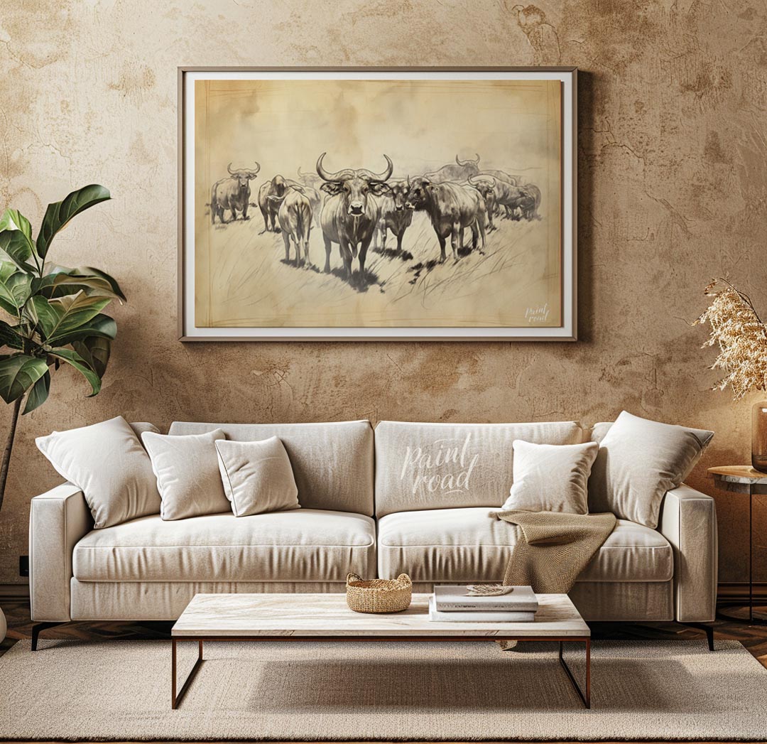 Herd of Water Buffalo Sketch