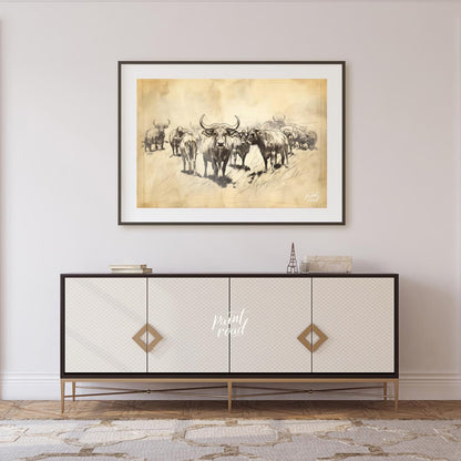 Herd of Water Buffalo Sketch