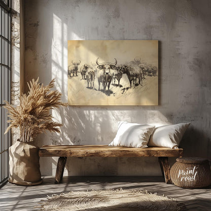 Herd of Water Buffalo Sketch