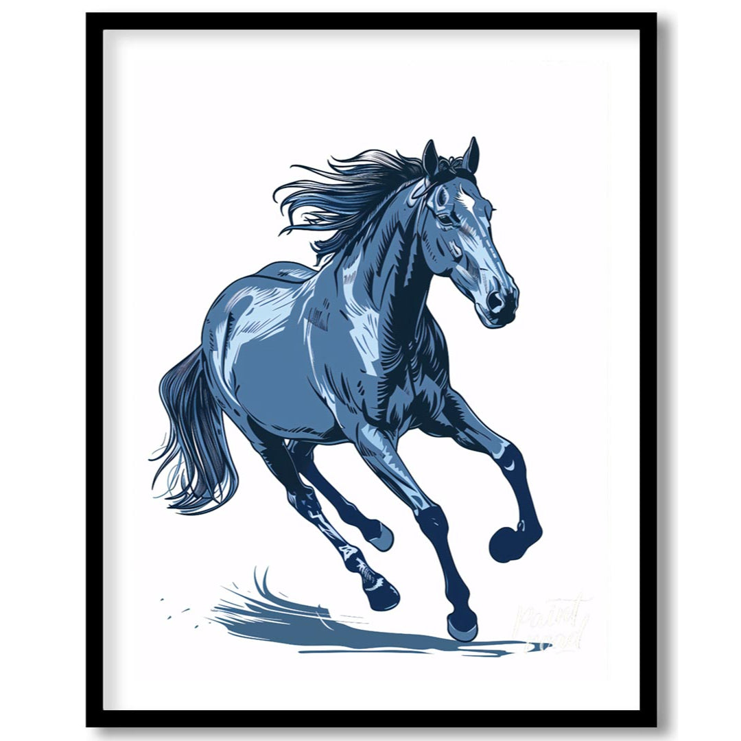 Galloping Blue Horse Illustration