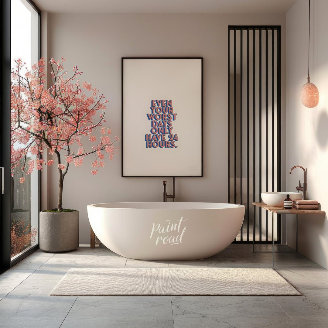 This straightforward yet powerful motivational print features the uplifting message, “EVEN YOUR WOR… for bathroom
