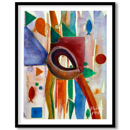 This abstract painting features a whimsical array of shapes and colors, evoking a sense of underwat… for abode